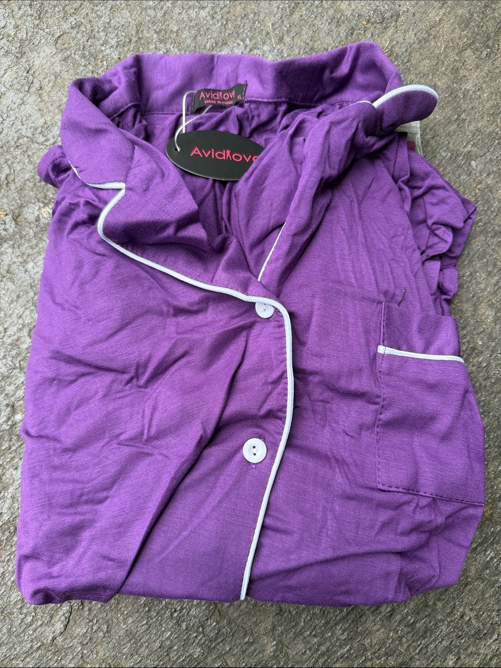 Avidlover Women's Purple Button-Front Pajama Set with Contrast Piping